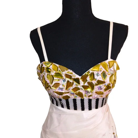 CAMILLE LA VIE STRAPLESS CRYSTAL PINK & BLACK STRIPED PARTY/WEDDING GOWN DRESS - Picture 3 of 7